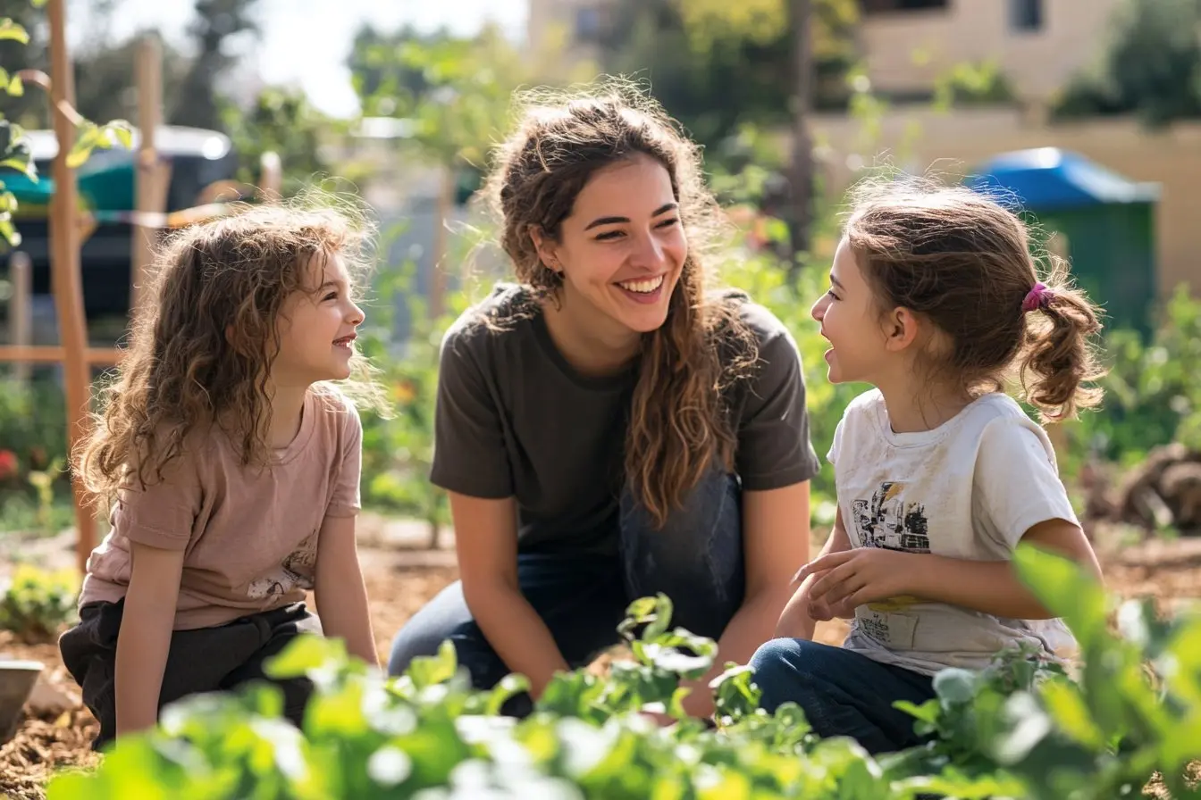 Charity worker with children